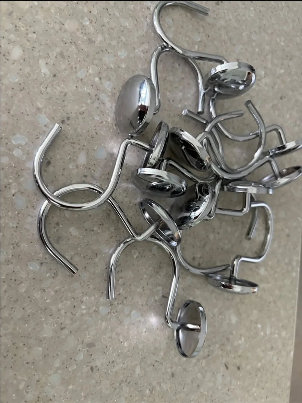 SILVER SHOWER CURTAIN HOOKS